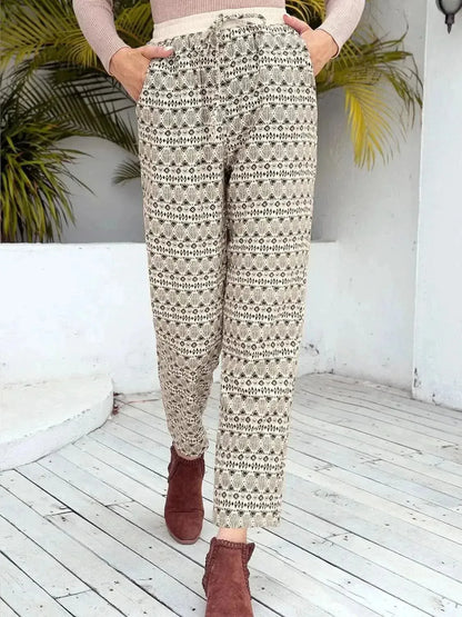 Ivy Lane Tied Printed Pants with Pockets - Bad Moms Club