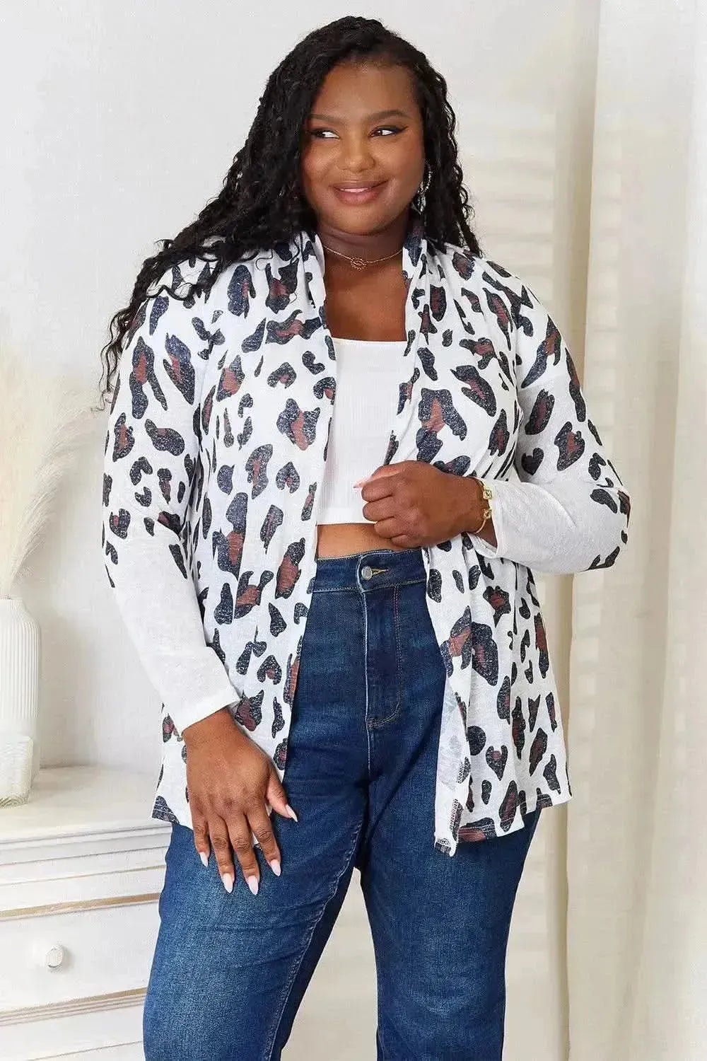 Double Take Leopard Long Sleeve Cardigan - Bad Moms Club