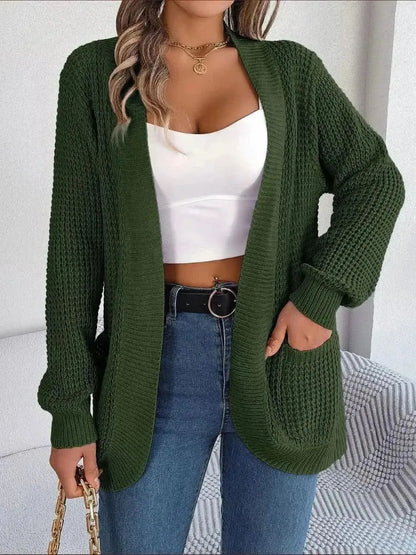 Open Front Long Sleeve Cardigan with Pockets - Bad Moms Club