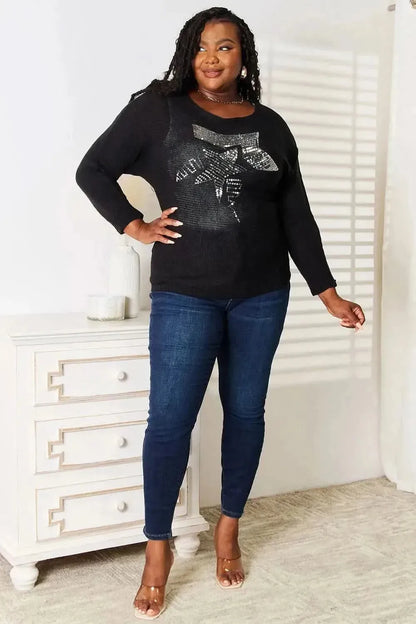 Sequin Graphic Dolman Sleeve Knit Top - Bad Moms Club