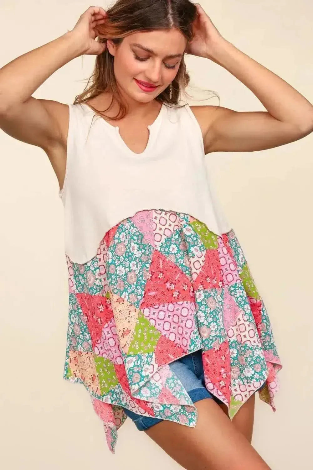 Haptics Full Size Patchwork Shark Bite Color Block Tank - Bad Moms Club