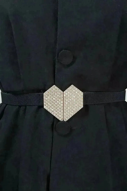 Rhinestone Heart Buckle Elastic Belt - Bad Moms Club