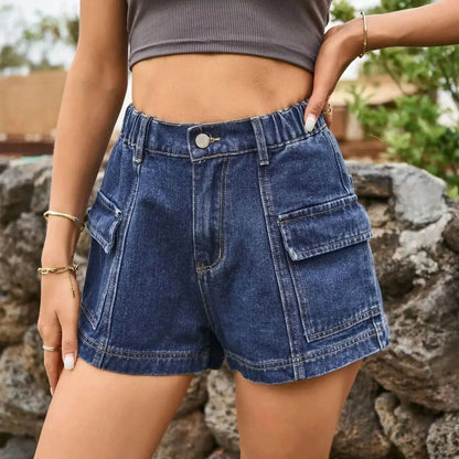 High-Waist Denim Shorts with Pockets - Bad Moms Club