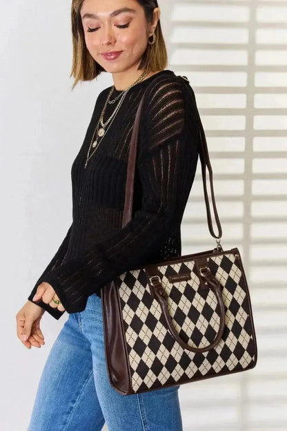 David Jones Argyle Pattern PU Leather Handbag - Bad Moms Club
