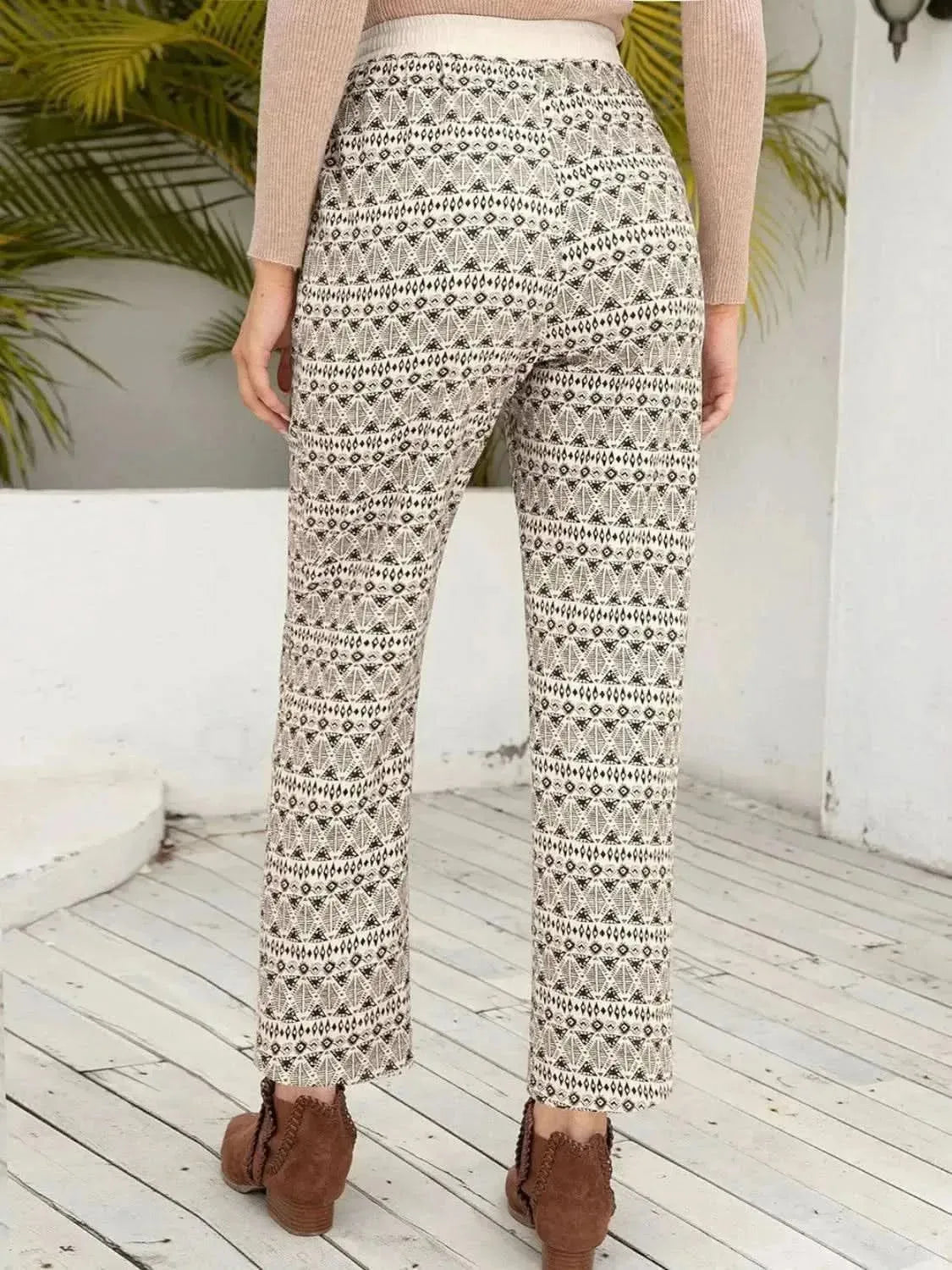 Ivy Lane Tied Printed Pants with Pockets - Bad Moms Club