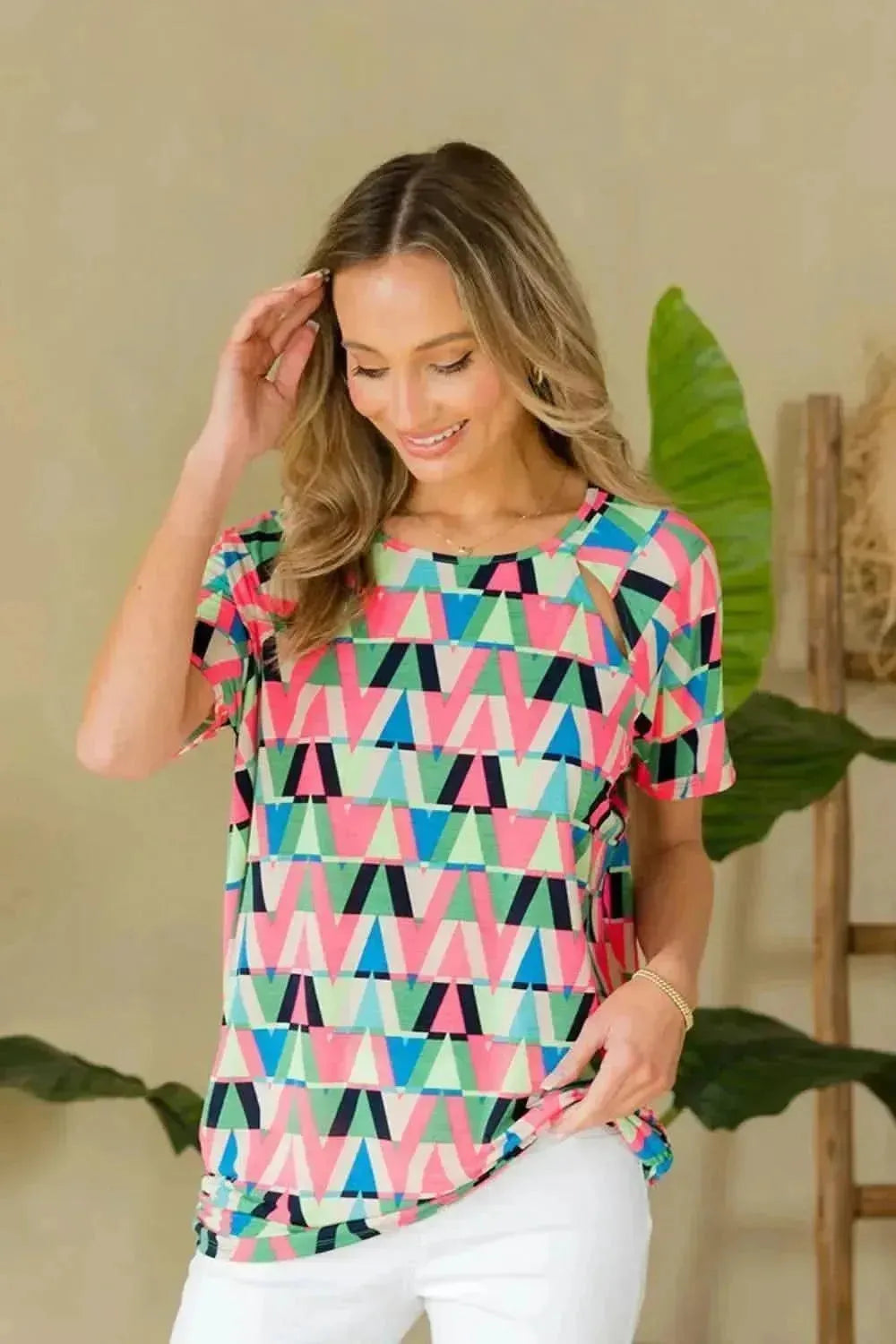 Sew In Love Full Size Geometric Round Neck Top - Bad Moms Club
