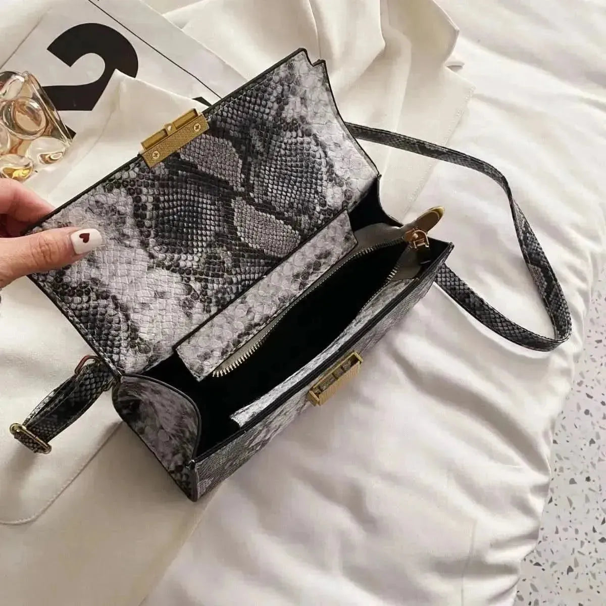 PU Leather Snakeskin Print Crossbody Bag - Bad Moms Club