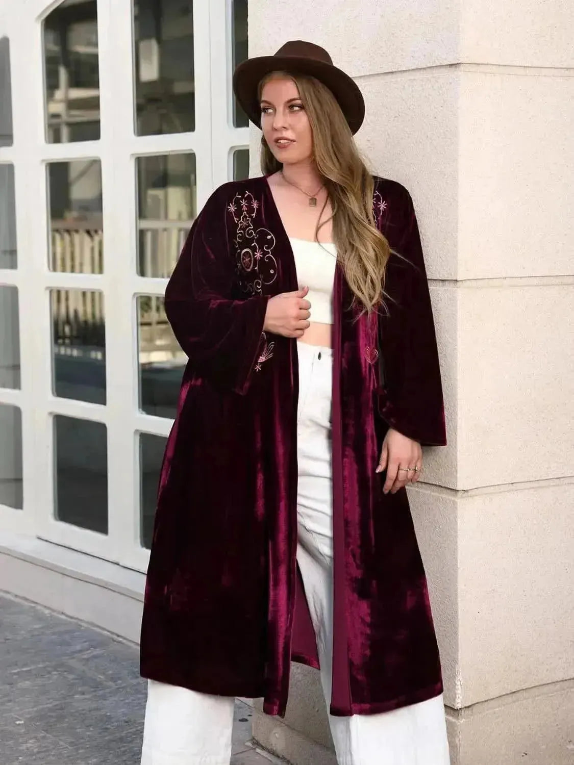 Plus Size Printed Open Front Long Sleeve Cardigan - Bad Moms Club