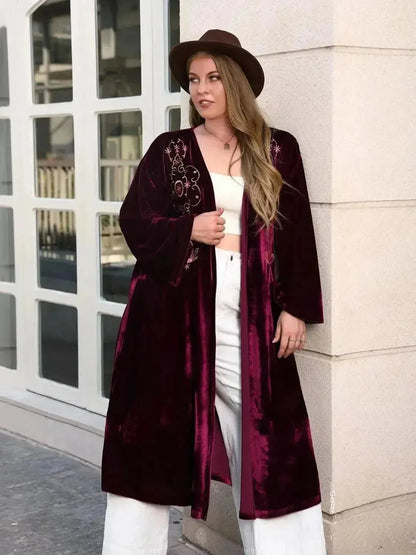 Plus Size Printed Open Front Long Sleeve Cardigan - Bad Moms Club
