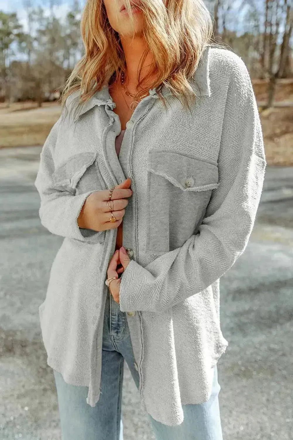 Dropped Shoulder Collared Jacket - Bad Moms Club