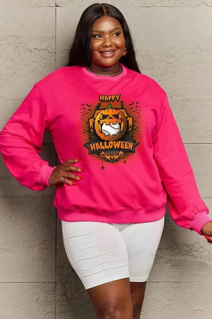 Simply Love Full Size HAPPY HALLOWEEN Graphic Sweatshirt - Bad Moms Club