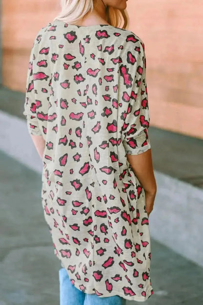 Printed Open Front Half Sleeve Cardigan - Bad Moms Club
