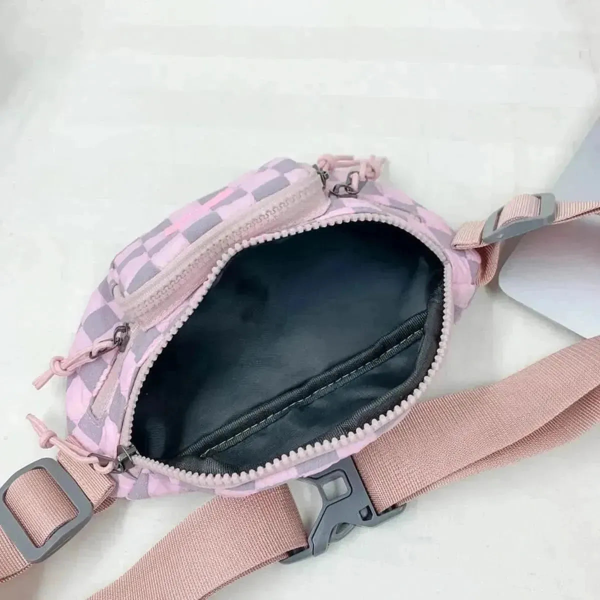 Checkered Adjustable Strap Nylon Crossbody Bag - Bad Moms Club