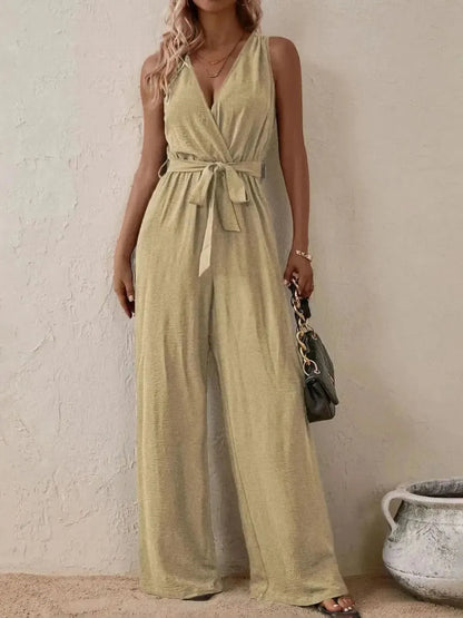 Honey Tied Surplice Sleeveless Wide Leg Jumpsuit - Bad Moms Club
