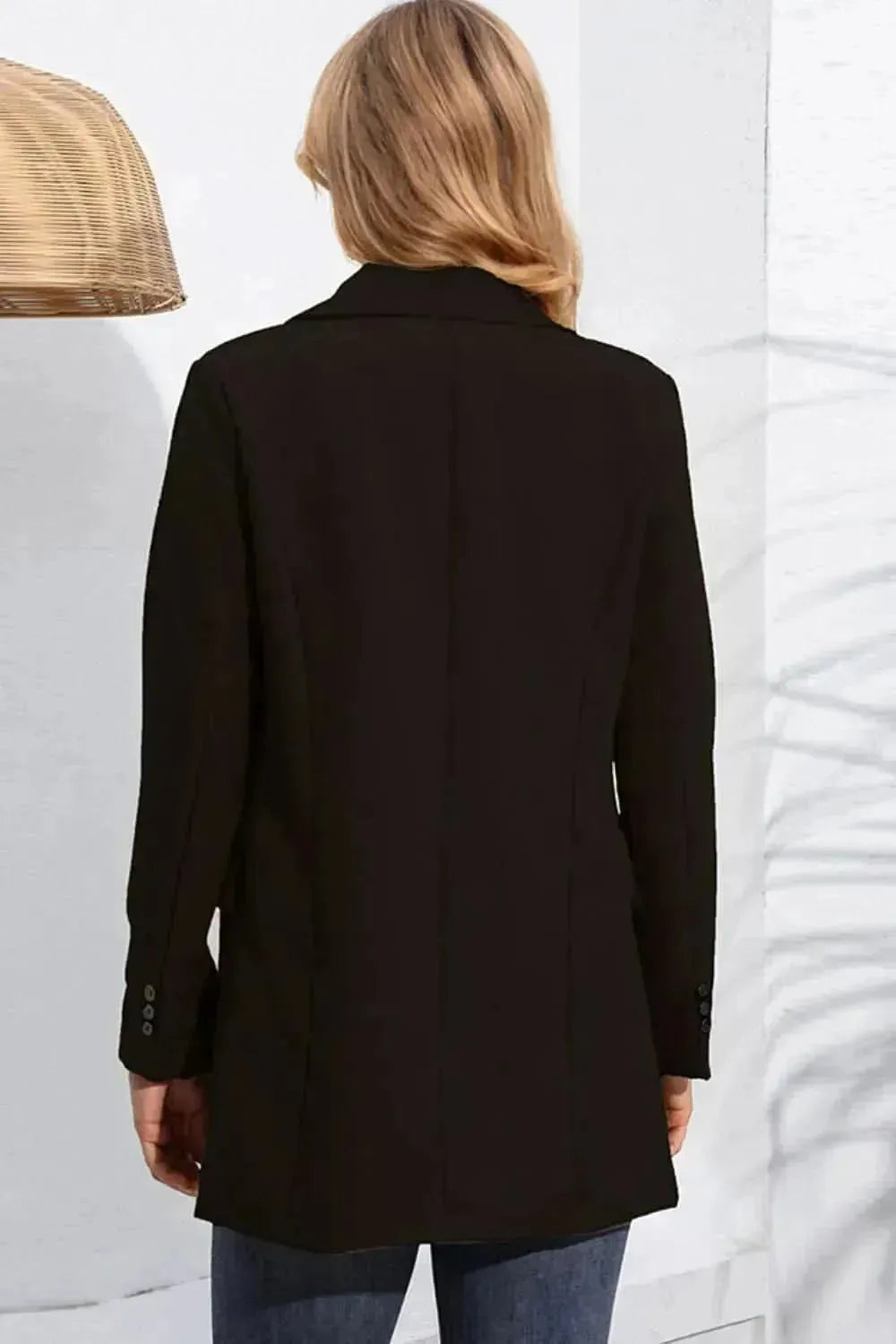 Lapel Neck Long Sleeve Blazer with Pockets - Bad Moms Club
