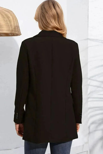Lapel Neck Long Sleeve Blazer with Pockets - Bad Moms Club