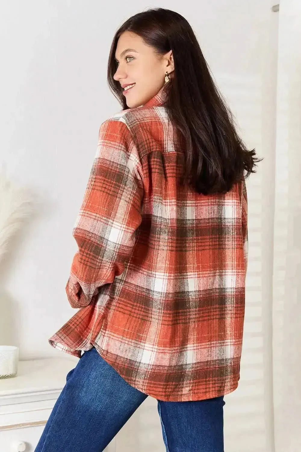 Plaid Collared Neck Long Sleeve Shirt - Bad Moms Club
