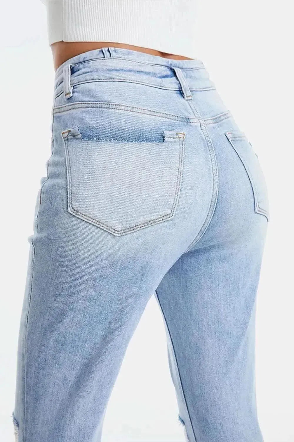 BAYEAS Full Size Distressed Raw Hem High Waist Flare Jeans - Bad Moms Club