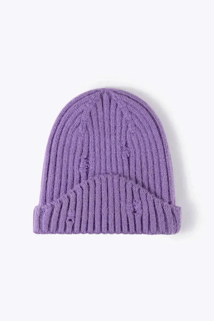 Distressed Rib-Knit Beanie - Bad Moms Club