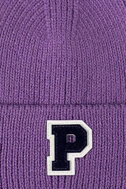 Letter Patch Cuffed Knit Beanie - Bad Moms Club