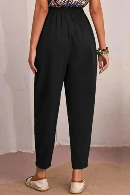 Elastic Waist Pocket Tapered Pants - Bad Moms Club
