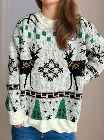 Christmas Element Round Neck Long Sleeve Sweater - Bad Moms Club