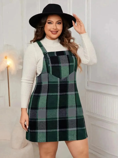 Honey Plus Size Plaid Wide Strap Overall Dress - Bad Moms Club