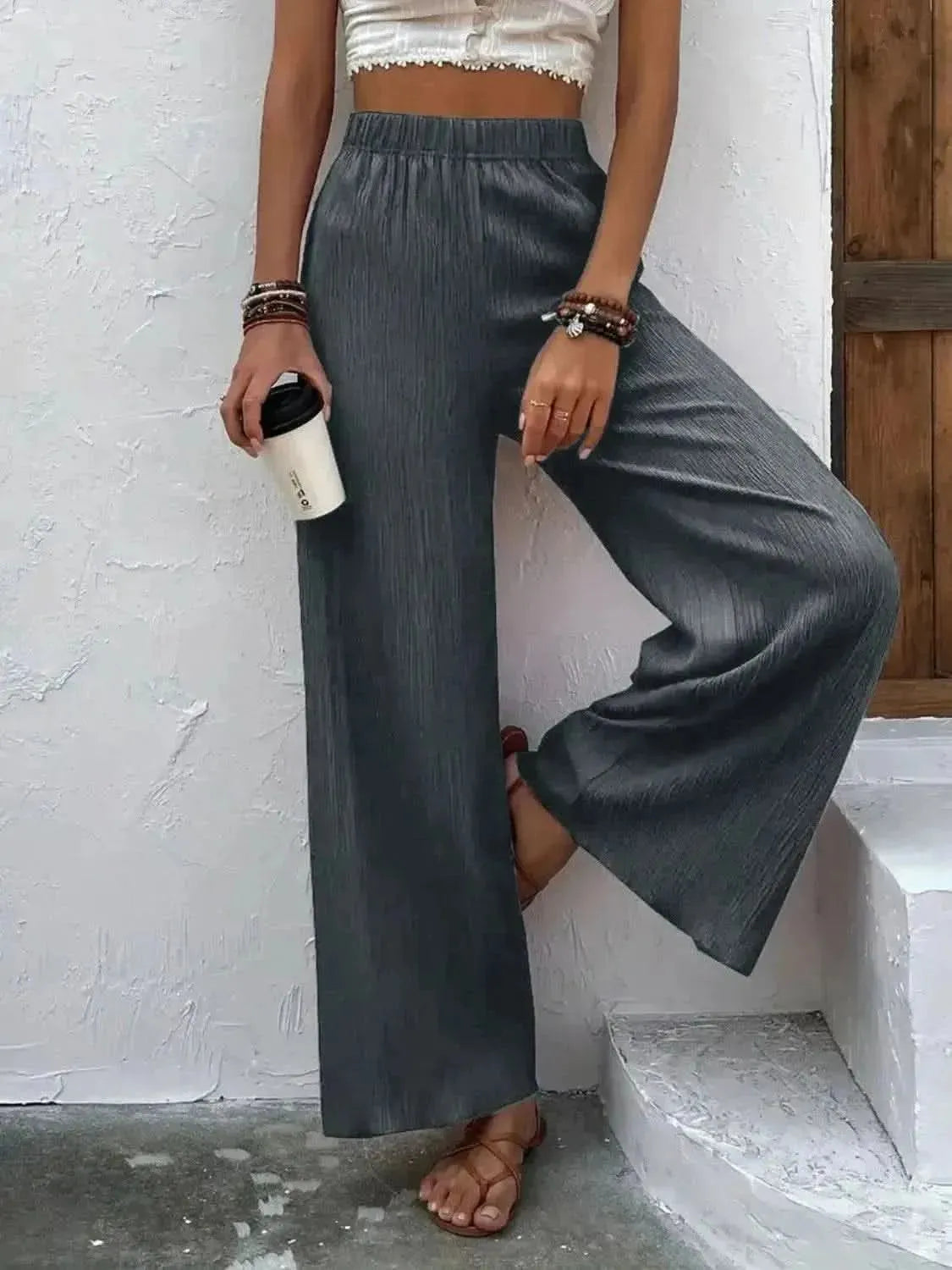 Full Size High Waist Wide Leg Pants - Bad Moms Club