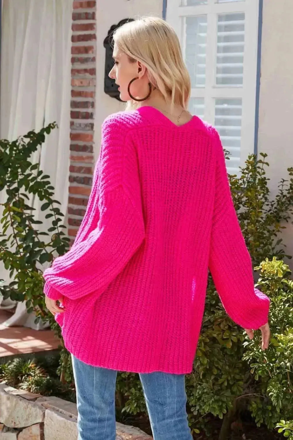 Rib-Knit Open Front Drop Shoulder Cardigan - Bad Moms Club