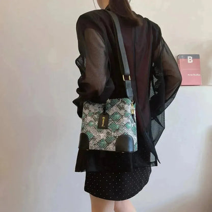 PU Leather Snakeskin Print Crossbody Bag - Bad Moms Club