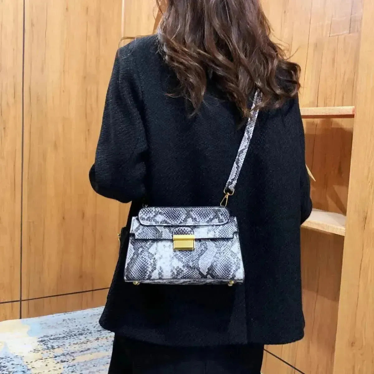 PU Leather Snakeskin Print Crossbody Bag - Bad Moms Club