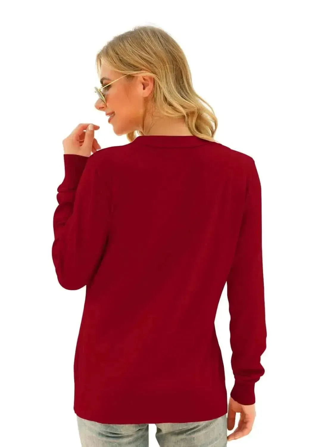 Button Up V-Neck Long Sleeve Cardigan - Bad Moms Club