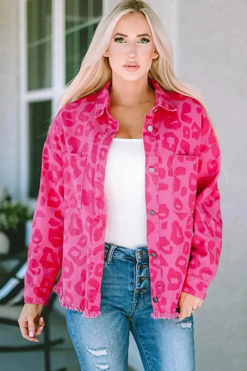 Leopard Raw Hem Jacket - Bad Moms Club