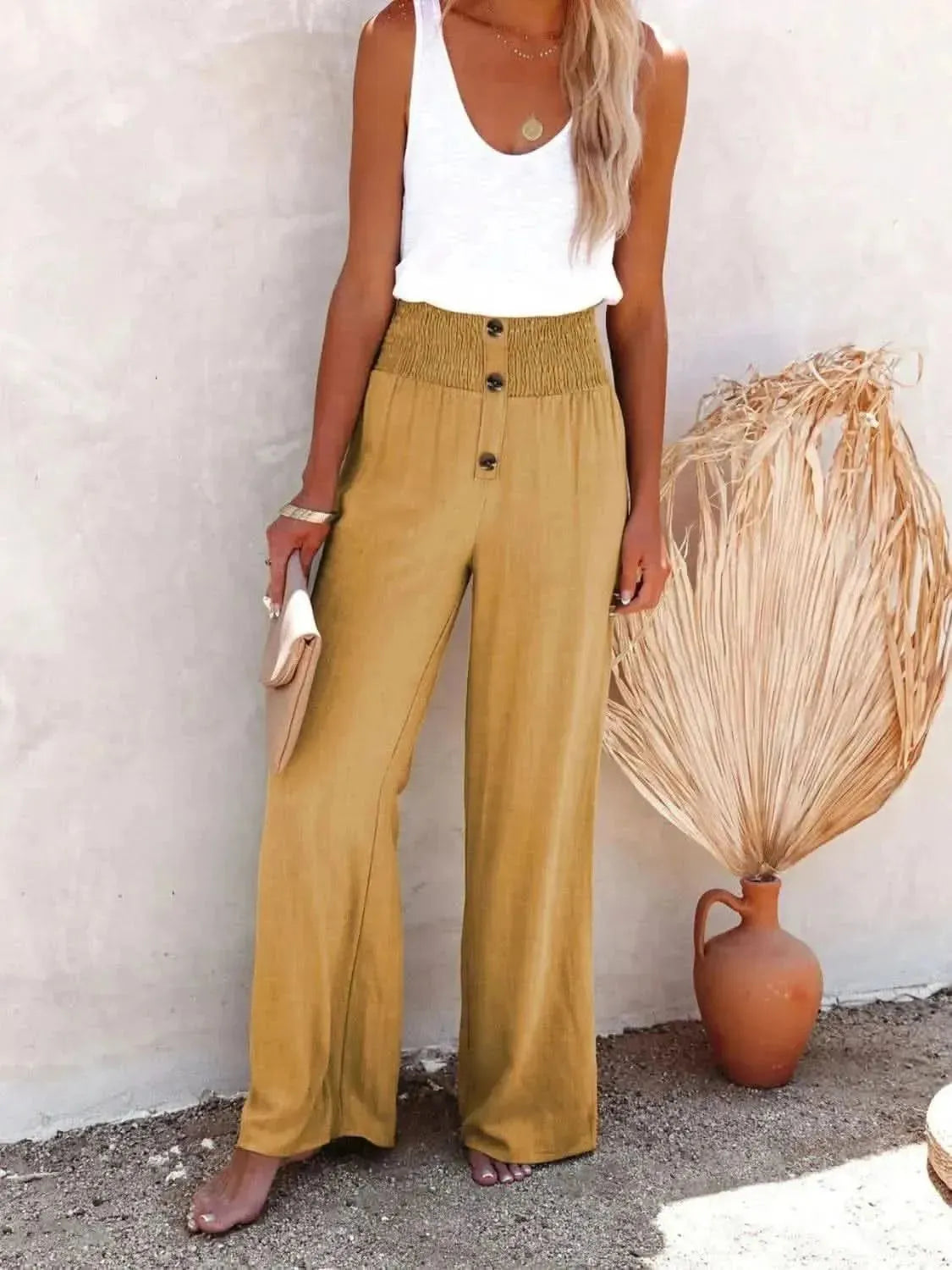 Full Size Decorative Button High Waist Pants - Bad Moms Club