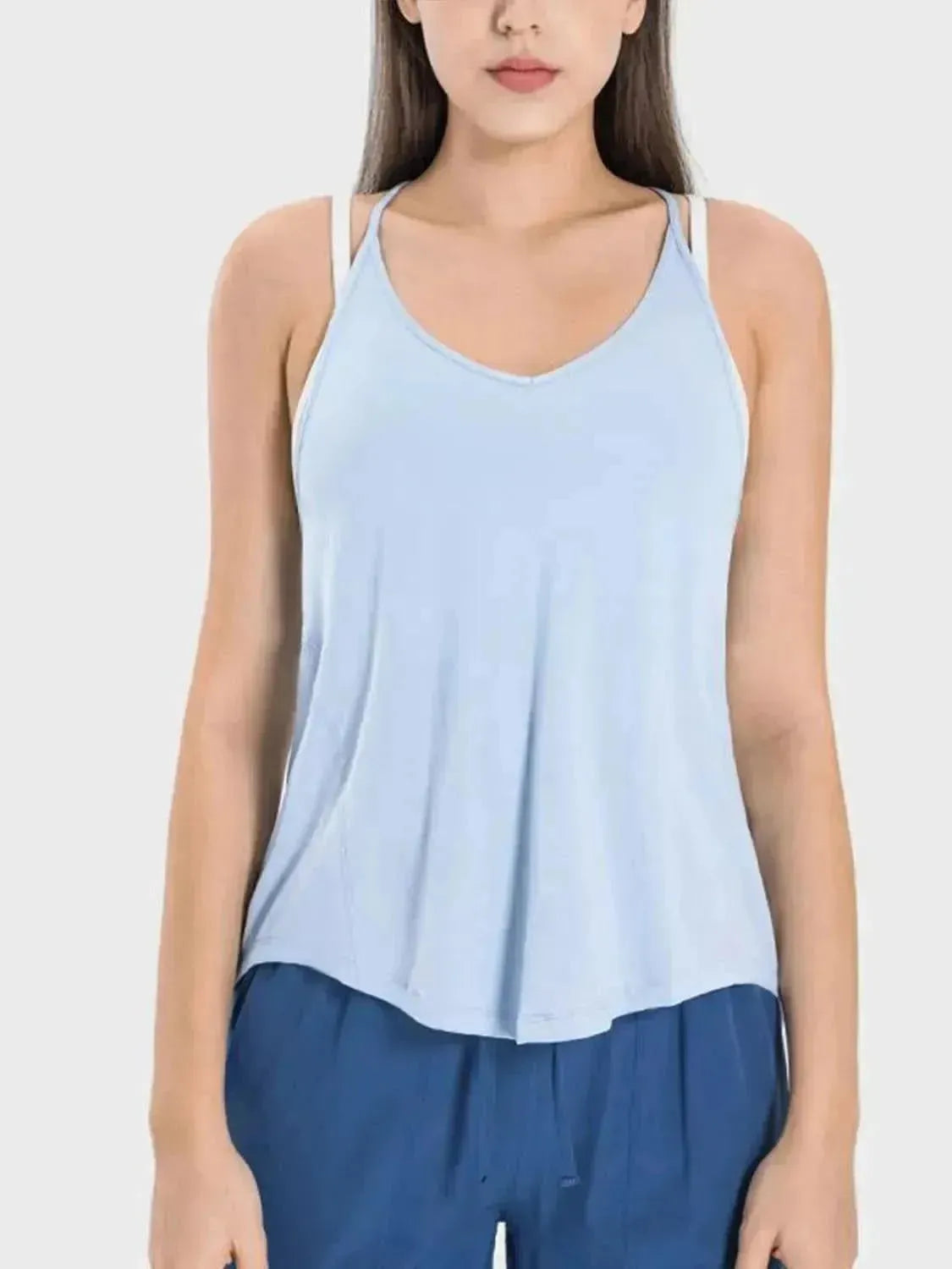 Slit Spaghetti Strap Scoop Neck Active Cami - Bad Moms Club