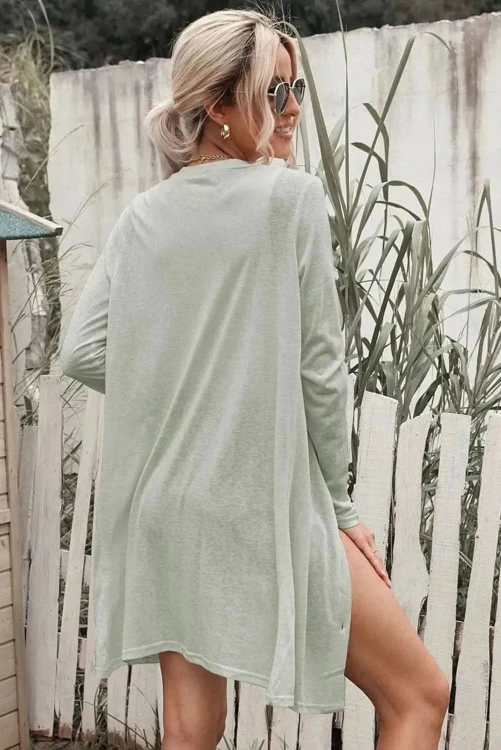 Double Take Button Down Long Sleeve Longline Cardigan - Bad Moms Club