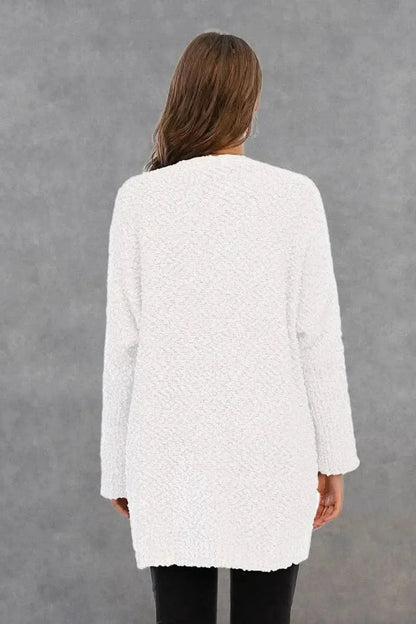 Pocketed Open Front Long Sleeve Cardigan - Bad Moms Club