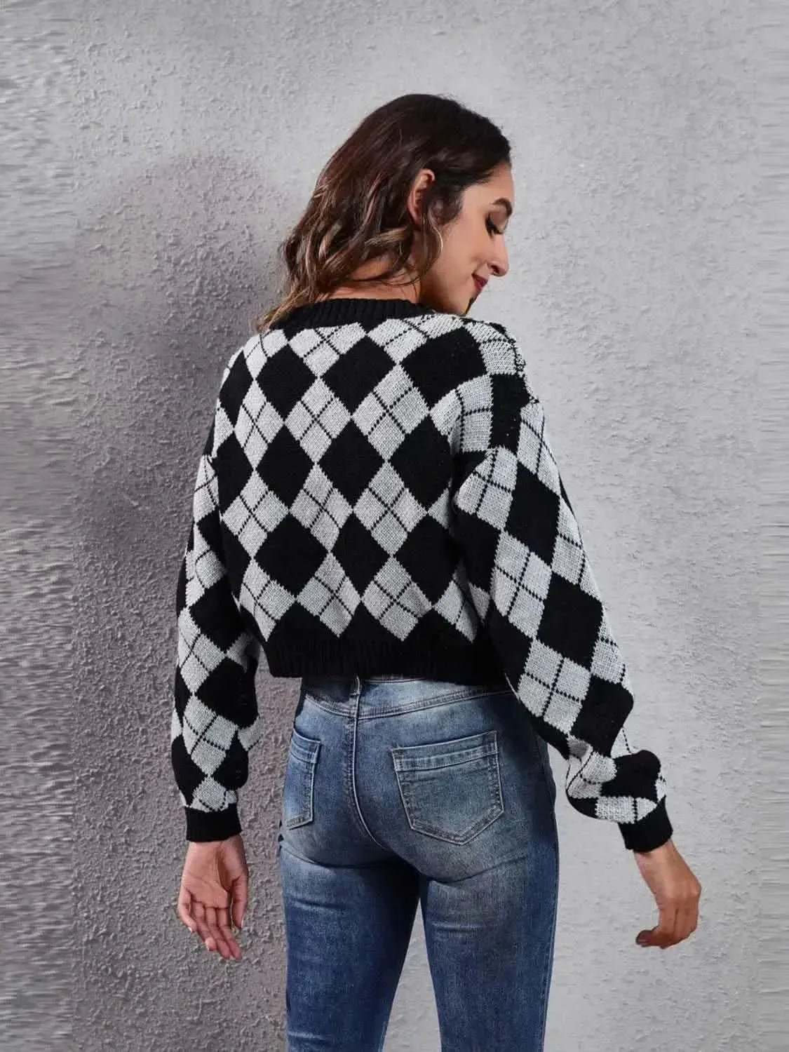 Geometric Button Up Long Sleeve Cardigan - Bad Moms Club