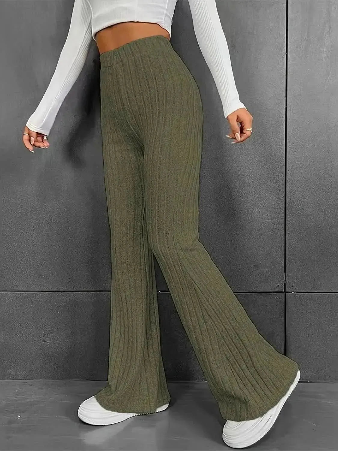 Ribbed High Waist Bootcut Pants - Bad Moms Club