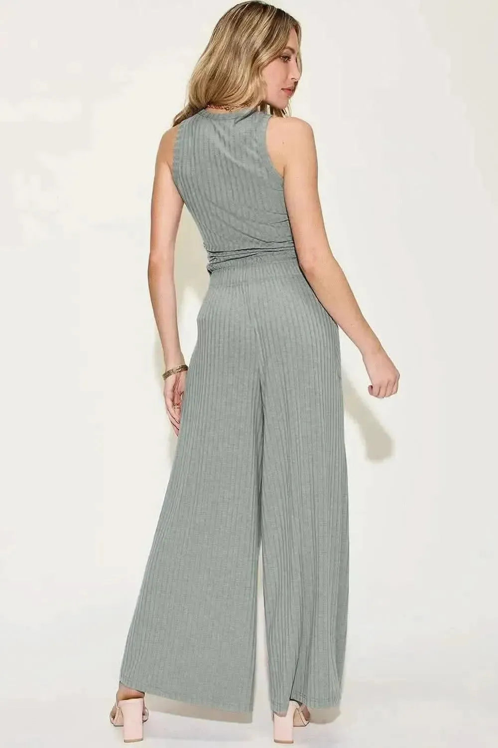 Basic Bae Full Size Ribbed Tank and Wide Leg Pants Set - Bad Moms Club