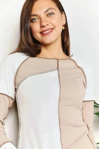 Double Take Color Block Exposed Seam Top - Bad Moms Club