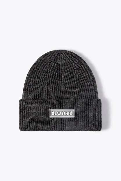 NEWYORK Patch Rib-Knit Cuffed Beanie - Bad Moms Club