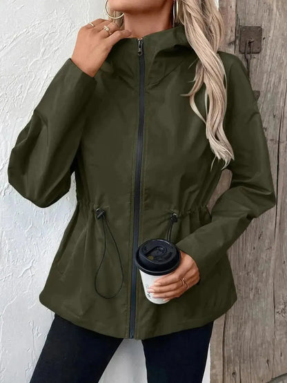 Drawstring Zip Up Hooded Jacket - Bad Moms Club