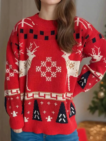 Christmas Element Round Neck Long Sleeve Sweater - Bad Moms Club