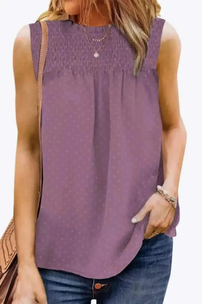 Smocked Tie Back Frill Trim Tank - Bad Moms Club