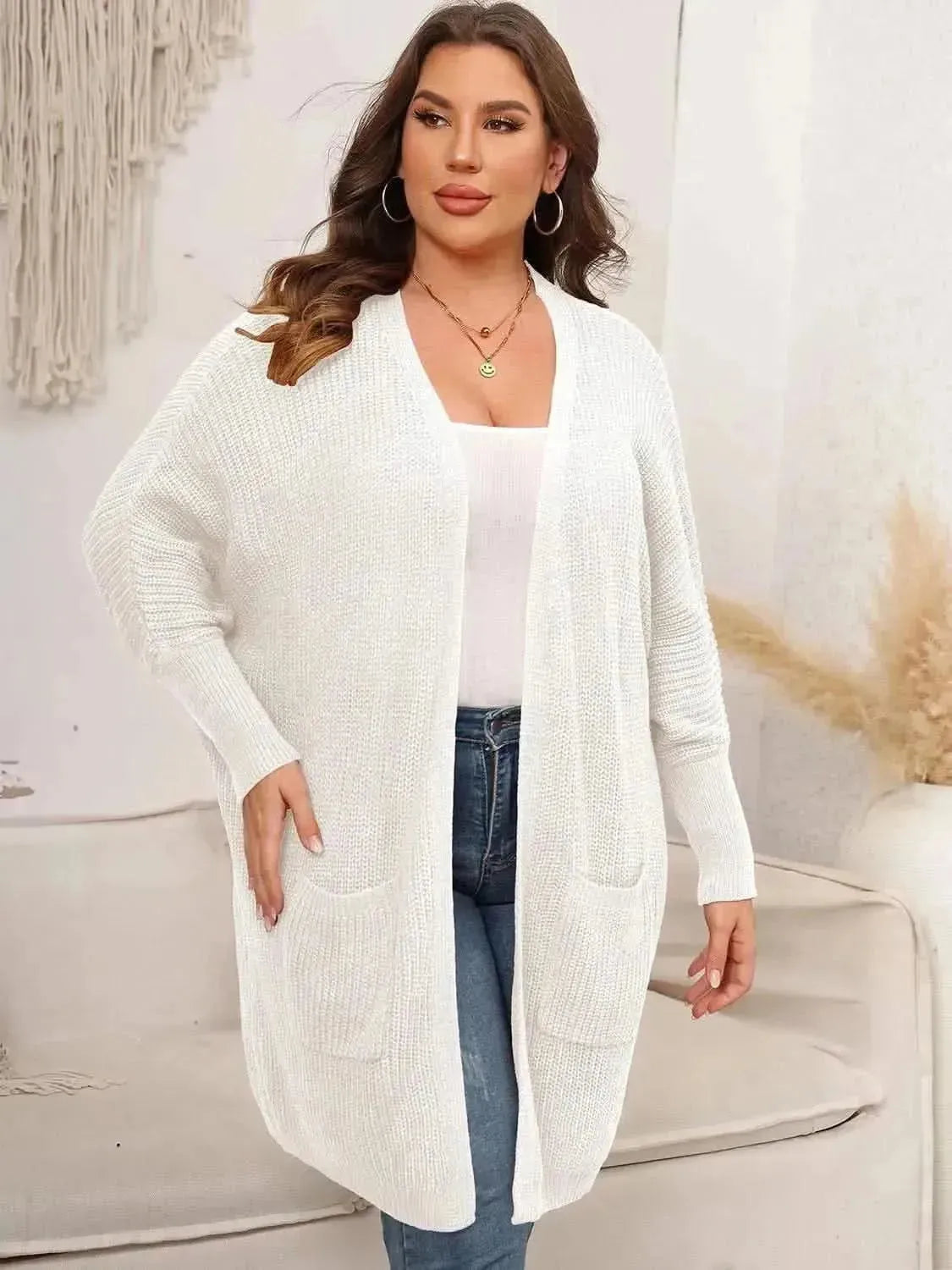 Plus Size Open Front Cardigan With Pockets - Bad Moms Club