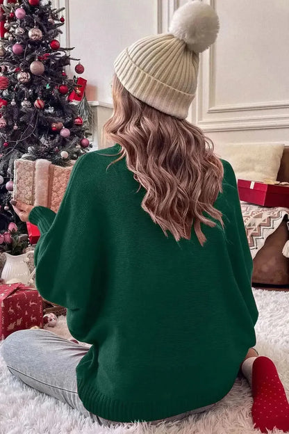 Double Take Full Size Merry Christmas Turtleneck Long Sleeve Sweater - Bad Moms Club