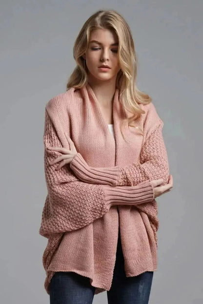 Dolman Sleeve Open Front Ribbed Trim Longline Cardigan - Bad Moms Club