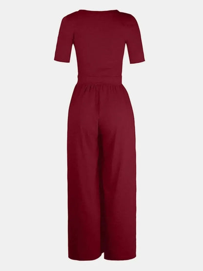 Scoop Neck Short Sleeve Jumpsuit - Bad Moms Club