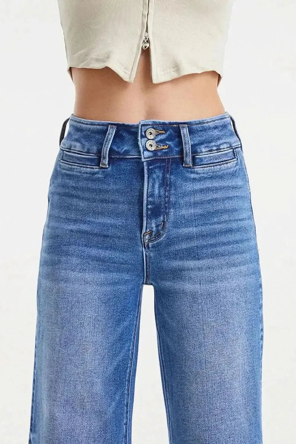 BAYEAS Full Size Raw Hem High Waist Wide Leg Jeans - Bad Moms Club
